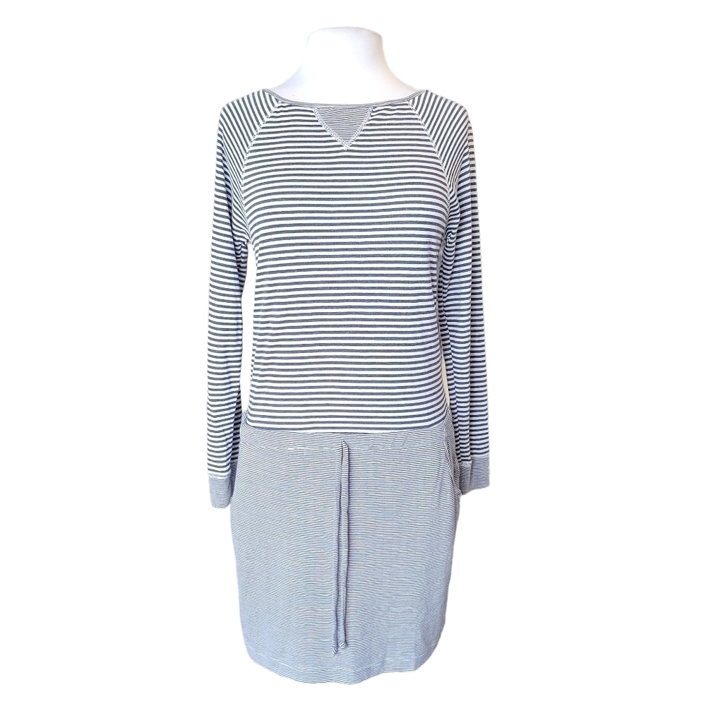 TART Navy Blue and White Knit Drawstring Waist Long Sleeve Dress Women's Size S